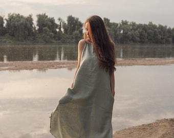 Linen Maxi Dress: Sleeveless Spaghetti Strap Summer Beach Dress