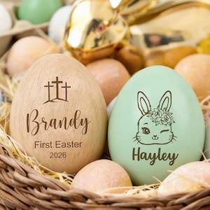 Custom Name Wooden Easter Egg, Personalized Easter Egg Hunt Gift, Engraved Name Egg With Pattern, Easter Keepsake, 2026 Easter Spring Decor