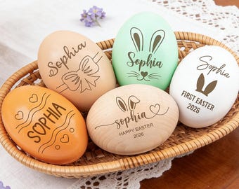 Custom Name Wooden Easter Egg, Personalized Easter Egg Hunt Gift, Engraved Name Egg With Pattern, Easter Keepsake, 2026 Easter Spring Decor