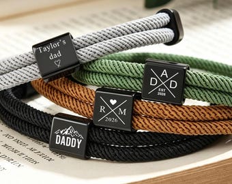 Custom Adjustable Sliding Knot Bracelet For Dad,Individual Engrave Bracelet,Personalized Couple Bracelet,Initials Bracelet,Fathers Day Gift