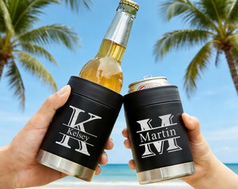 Personalized Can Cooler, Custom Metal Bottle Holder, Engraved Beer Can Holder, Best Man Gift, Wedding Party Favors, Groomsman Gift For Man.