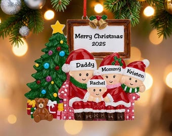 Ornements de Noël avec nom de famille, Ornement personnalisé 2025 pour une famille de 3, 4 ou 5 personnes, Ornement de Noël personnalisé, Cadeau de Noël pour la famille, Décoration pour sapin de Noël