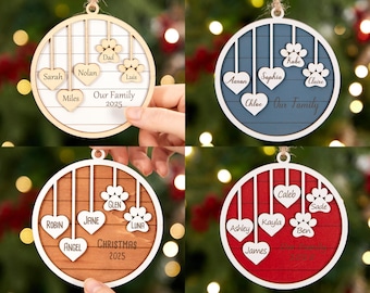 Personalized Christmas Family Ornament With Pet,Custom Family Christmas Ornament,People&Pet Ornament,Engraved Family Ornament,2026 Xmas Gift