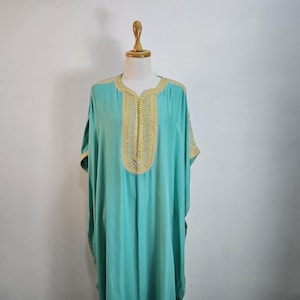 Moroccan Gandoura for Women – Traditional Handmade Kaftan Dress, Soft Cotton Loungewear