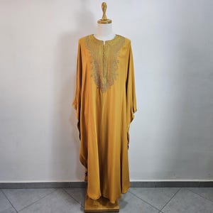 Moroccan Gandoura for Women – Traditional Handmade Kaftan Dress, Soft Cotton Loungewear
