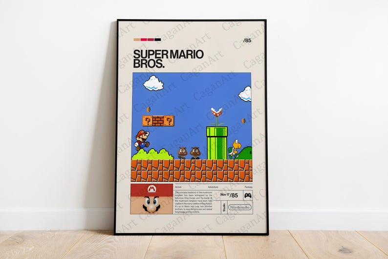 Super Mario Bros Poster, Retro Midcentury Modern Art (digital Download ...