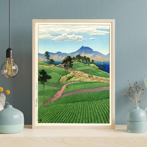 Monte Onsengatake, da Amakusa di Hasui (1923) Poster moderno, stampa di illustrazioni di cartoni animati giapponesi, illustrazione artistica