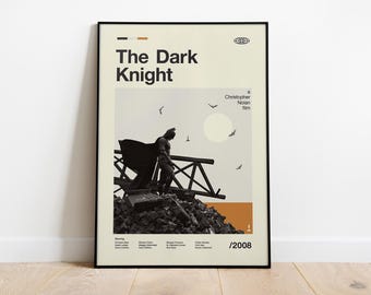 Póster de El Caballero de la Noche, arte cinematográfico moderno de mediados de siglo (descarga digital disponible)