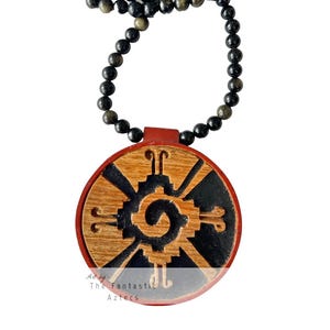 Ometeotl Hunab Ku cedar hand carved tezcatlipoca necklace