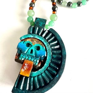 Mictlantecuhtli Cedar Aztec Necklace Turquoise