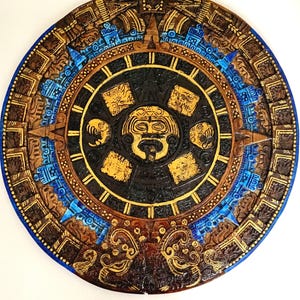 Blau gold schwarz Azteken Kalender Tonalpohualli mexica Zeit Sun Stone Calendario Azteca