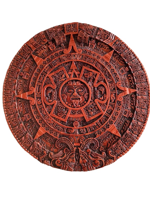 茶色のブロンズ色のアステカカレンダー、トナルポワリ、メキシコ時間