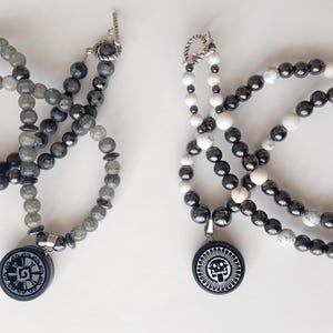 Mayan Mexica  Obsidian pendants necklace bundle of two pieces hunab ku ometeotl and Mictlantecuhtli