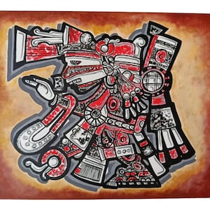 Aztec God  red tezcatlipoca Painted on canvas with acrylic