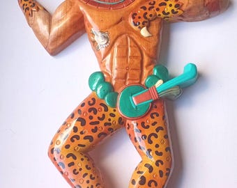 Jaguar Dancer Clásico Maya en cedro esculpido a mano Gigante de 31 pulgadas, pinta tu propio