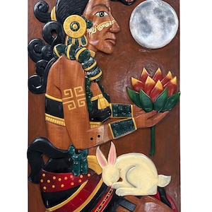 Mayan Goddess in Cedar Ixchel Diosa Giant Wall  panel