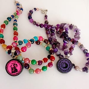 Mayan Mexica  Obsidian pendants necklace bundle of two pieces ixchel and eclipse