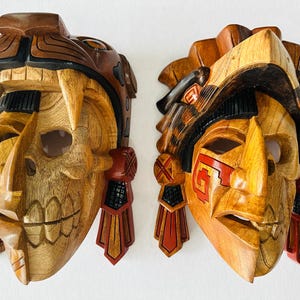 Eagle and jaguar warrior mask set of two in cedar