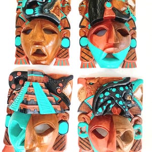 Turquoise maya  warrior mask set of four in cedar collection