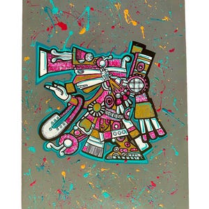 Aztec God tezcatlipoca Painted on canvas with acrylic