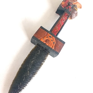 Hand Carved Cedar & Golden Obsidian Sword: Mayan Aztec Eagle Art