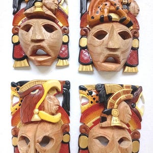 Earth tones maya  warrior mask set of four in cedar