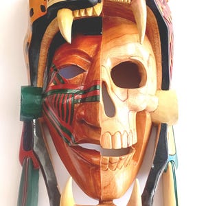 Jaguar & fire serpent Kaan BALAM warrior mask cedar hand sculpted 18 by 13 inches