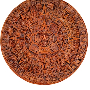Wood tones brown aztec calendar Tonalpohualli mexica time sun stone calendario azteca