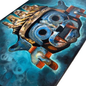 Two foot blue mist bubbles Tlaloc acrylic painting on Canvas Mexica Rain God