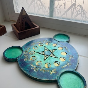 Witches tray, pentacle tray, moon phase tray, handmade tray, ritual tray