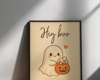 Hey Boo Halloween Ghost Printable Wall Art – Cute Fall Decor for Nursery, Kids Room, Entryway or Halloween Party Decor