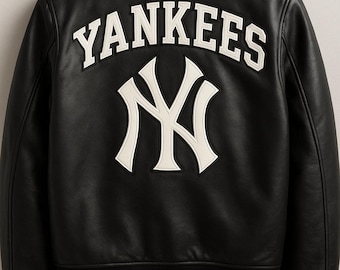 Black Leather Yankees Jacket: NY Logo Varsity Style - Gift for You