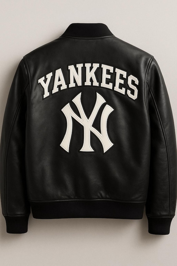 Black Leather Yankees Jacket: NY Logo Varsity Style - Gift for You