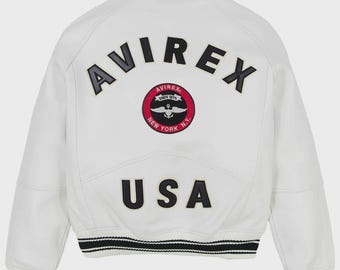 Avirex USA Weiße Varsity Bomberjacke – Retro Streetwear