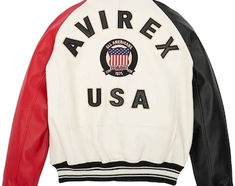 Avirex USA Limited Edition Varsity Jacket: Color Block Leather Bomber
