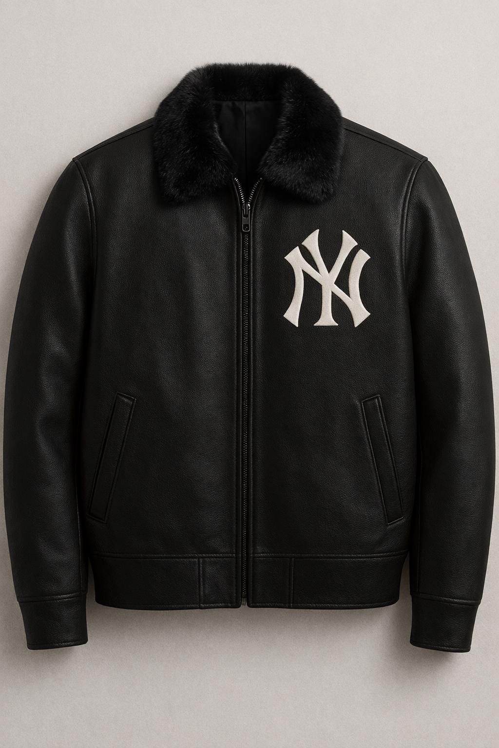Black Leather Yankees Jacket: NY Logo Varsity Style - Gift for You