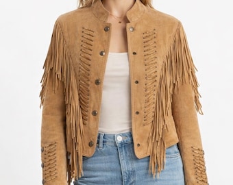Suede Fringe Jacket Women | Western Cowgirl Cropped Coat