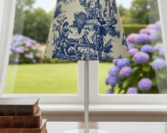 Lámpara de mesa Toile de Jouy / Iluminación de mesita de noche de estilo campestre francés en azul y blanco