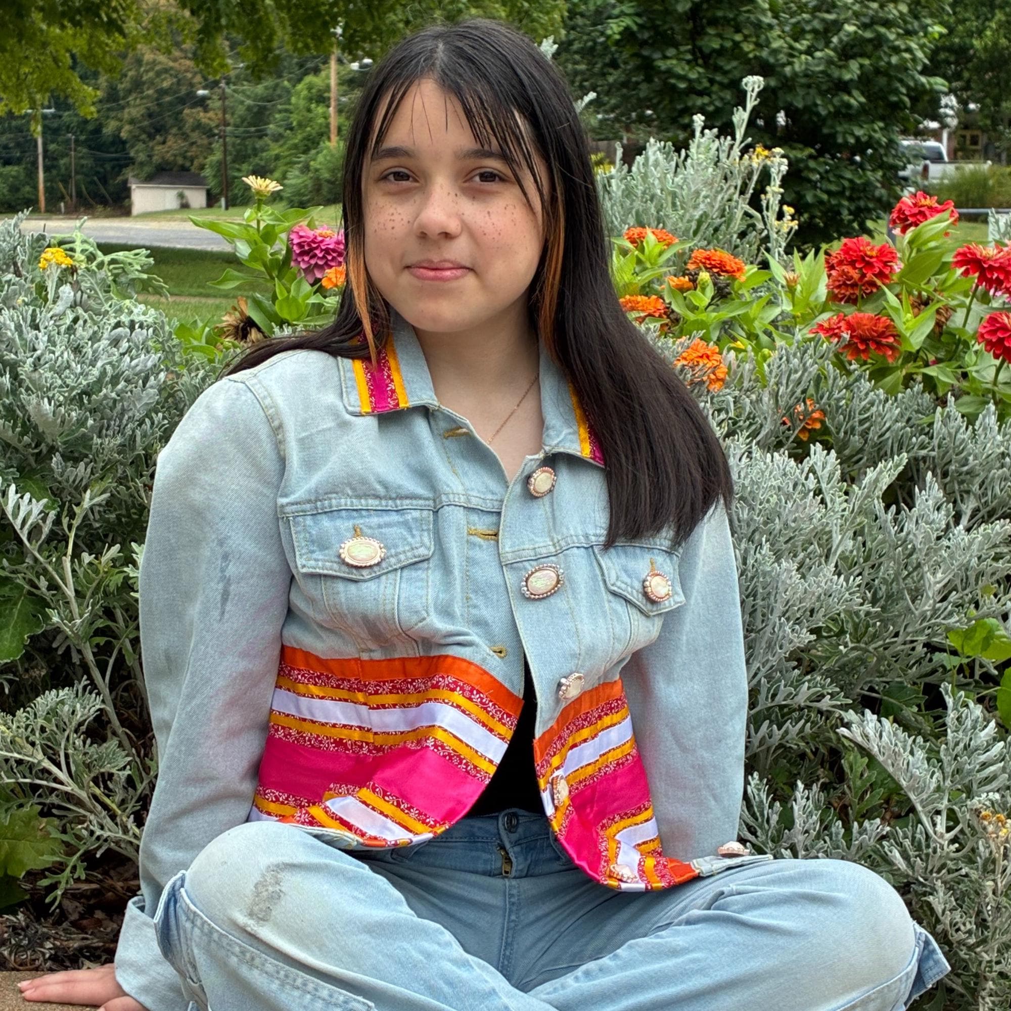 Native American, Ribbon Jean Jacket, Handcrafted, Denim Jacket