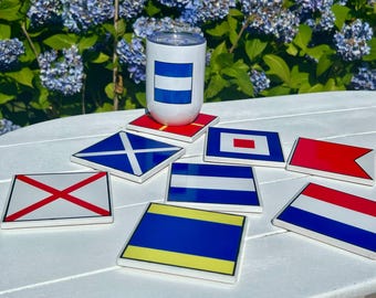 Nautical Flag Coaster, Personalized Alphabet Decor, Boating Gift