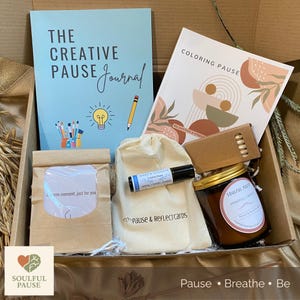 Creative Pause Box | Art Therapy Coloring Book, Candle, Essential Oil, Prompts