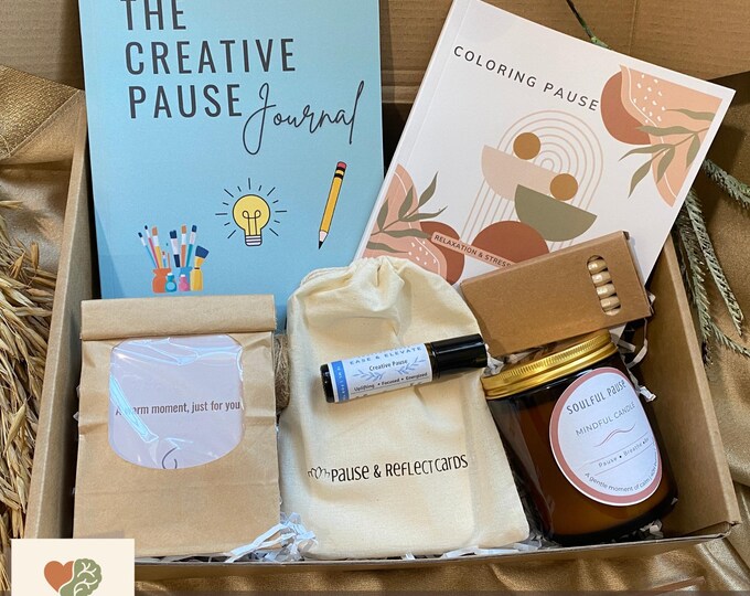 Creative Pause Box | Art Therapy Coloring Book, Candle, Essential Oil, Prompts