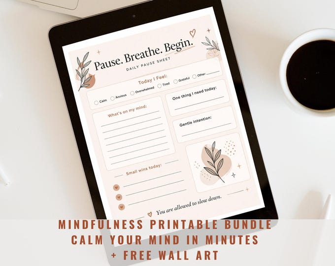 Mindfulness Printable Bundle | Anxiety Relief Worksheets, Self-Care Planner (Instant Download)