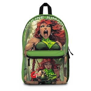 PAULINE JUMANI Backpack, Comic Art Rucksack, Adventure School Bag, Gift for Students, Green Hero Pack