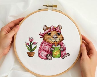 Cute Capybara Soda Cross Stitch Pattern, Kawaii Animal Drinking Chart, Funny Chilling Meme Embroidery PDF, Simple Life Decor Gift