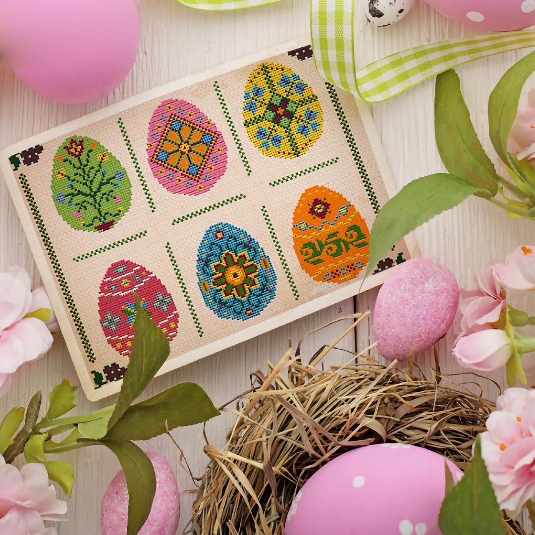 Folk Art Easter Eggs Cross Stitch Pattern: Primitive Pysanky Embroidery ...