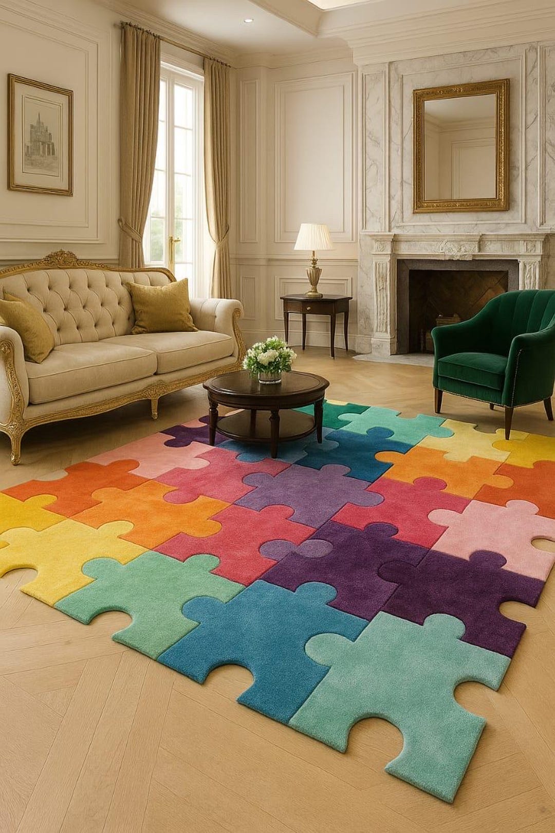 Modern Puzzle Rug Hand Tufted Wool Puzzle Piece Rug | Rainbow Playroom Carpet - Etsy