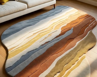 Alfombra de lana tejida a mano: moderna y abstracta en tonos tierra