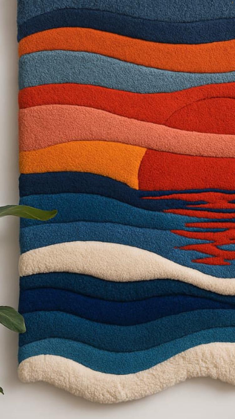 Hand Tufted Wool Wall Rug | Sunset Beach Tapestry, Coastal Decor - Etsy