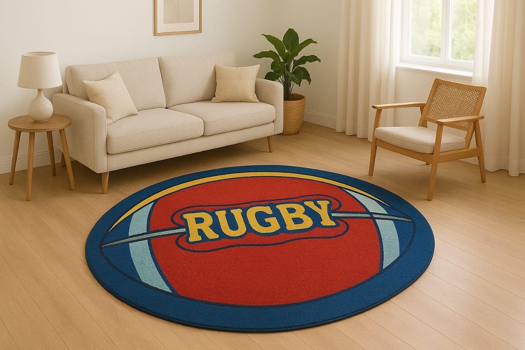 Hand Tufted Wool Rugby Rug – Round Sports Theme Carpet - Etsy UK